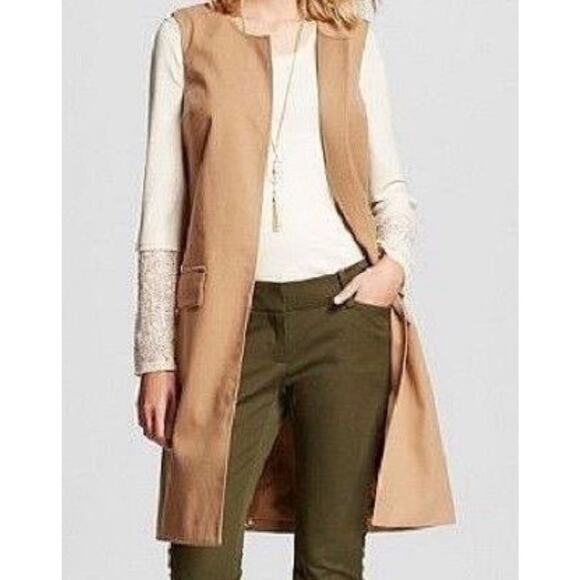 Merona Womens Sleeveless Long Vest Duster Camel Tan Size 12 Lagenlook Fall - Picture 1 of 10